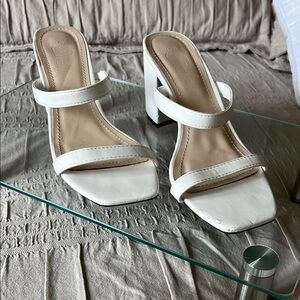 White Block Heel Sandals